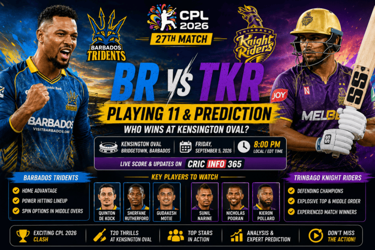 BR vs TKR Playing 11 & Prediction Who Wins the CPL 27th Match at Kensington Oval Today