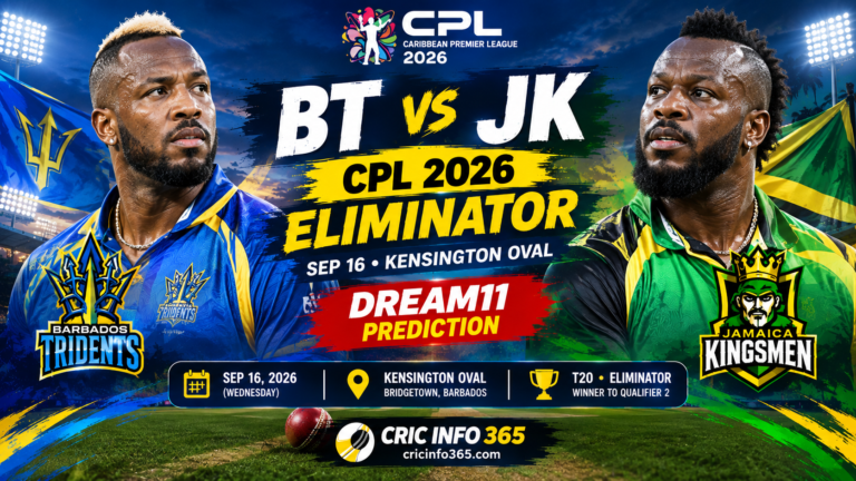 BT vs JK Dream11 prediction and fantasy team for the CPL 2026 Eliminator