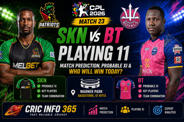 CPL 2026 Match 23 Preview SKN vs BT Playing 11 & Prediction— Who Holds the Edge Between St Kitts & Nevis Patriots and Barbados Tridents at Warner Park