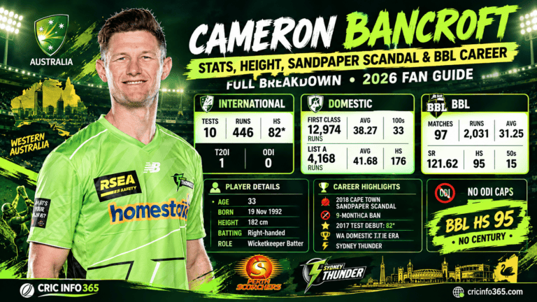 Cameron Bancroft Stats, Height, Sandpaper Scandal and BBL Career: Full Breakdown for 2026