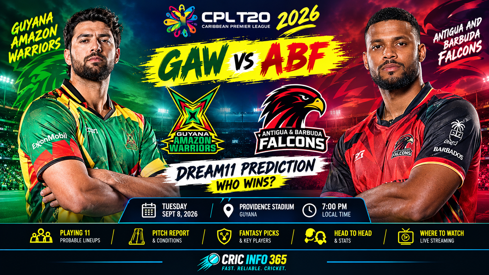 GAW vs ABF Dream11 Prediction Today Who Wins the CPL 2026 Clash at Providence Stadium