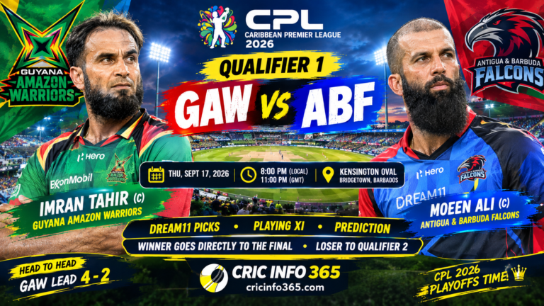GAW vs ABF Prediction Today Playing 11, Dream11 Picks and Who Wins CPL 2026 Qualifier 1