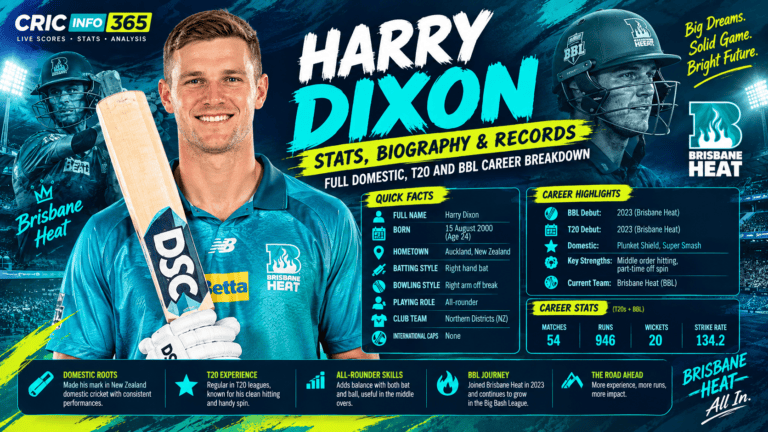 Harry Dixon Stats, Biography and Records: Full Domestic, T20 and BBL Career Breakdown