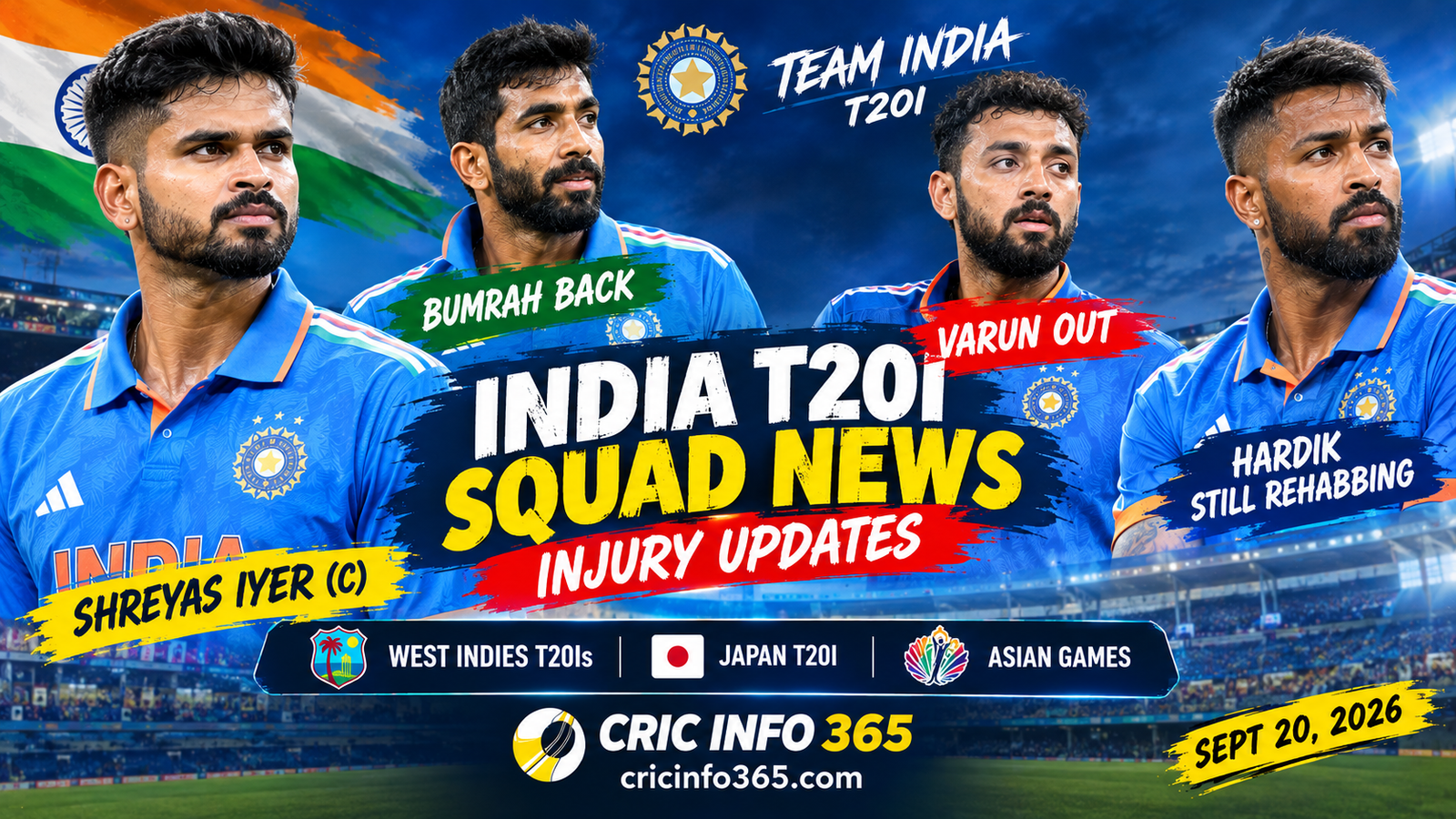 India T20I Squad News and Injury Updates