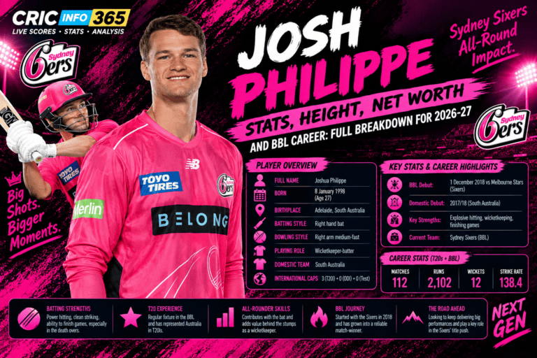 Josh Philippe Stats, Height, Net Worth and BBL Career 2026/27: Full Breakdown