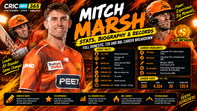 Mitchell Marsh Stats, Biography and Records: Full Domestic, T20 and BBL Career Breakdown