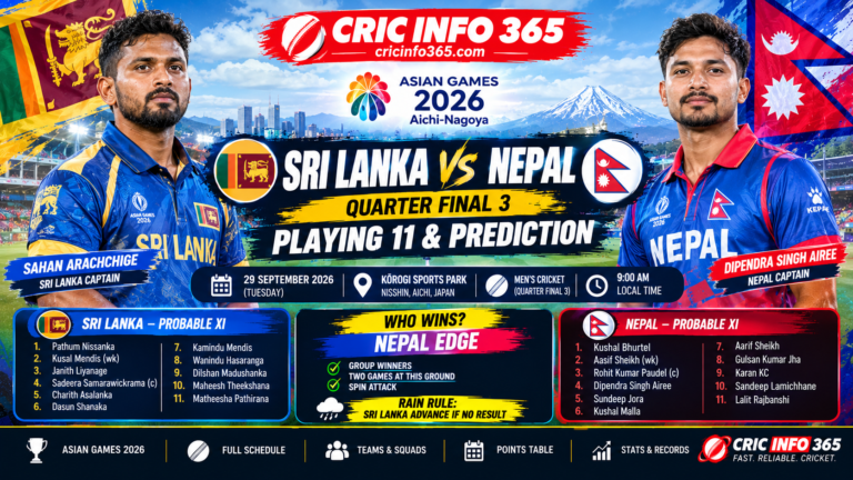 Sri Lanka vs Nepal quarter final prediction, Asian Games 2026 at Korogi Sports Park, Nisshin