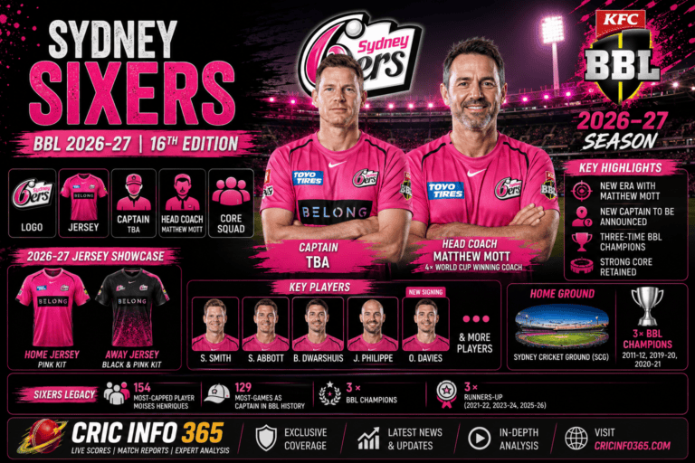 Sydney Sixers BBL 2026-27 Logo, Jersey, Captain, Coach & Full Squad Guide (BBL16)